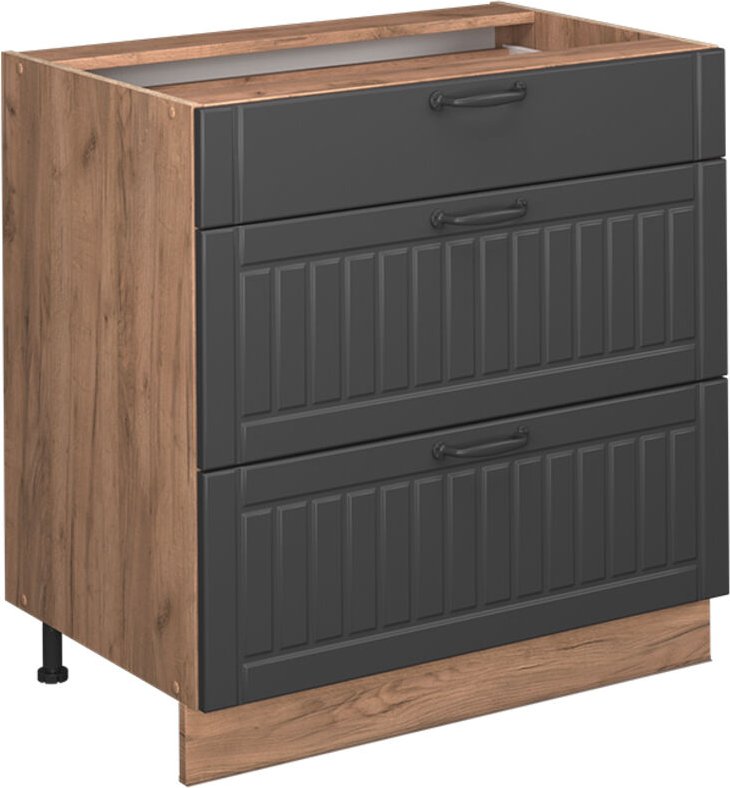 Küchenunterschrank Fame-Line, Dunkelgrau, 80 cm mit 3 Schubladen, AP Marmor, Vicco