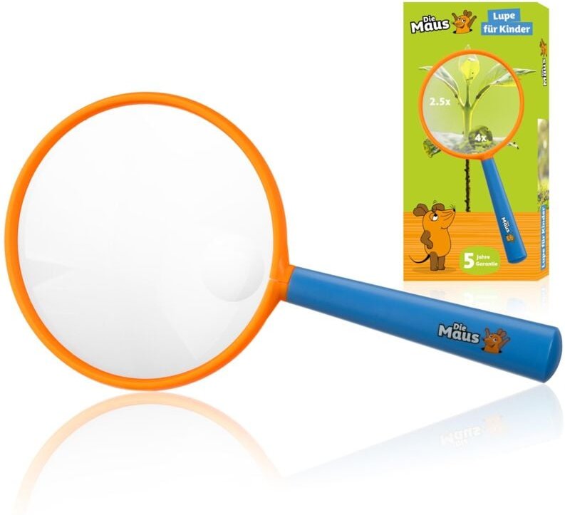 DieMaus - Kinderlupe (2,5x/4x, stabil, leicht, ab 3 Jahren, 88 mm/21 mm, Mausdesign)