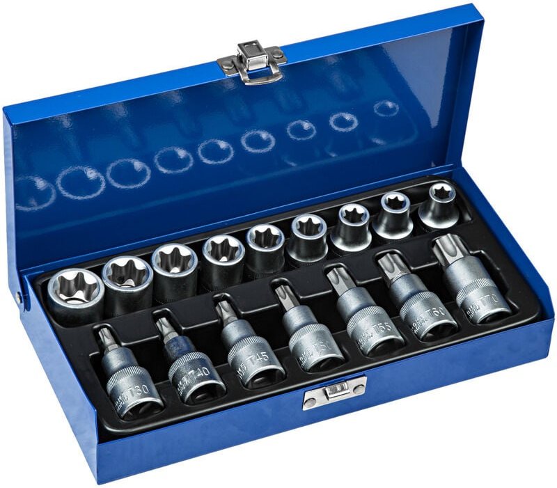 16-teiliger ½' Torx-Steckschlüsselsatz aus Chrom-Vanadium-Stahl - Blau