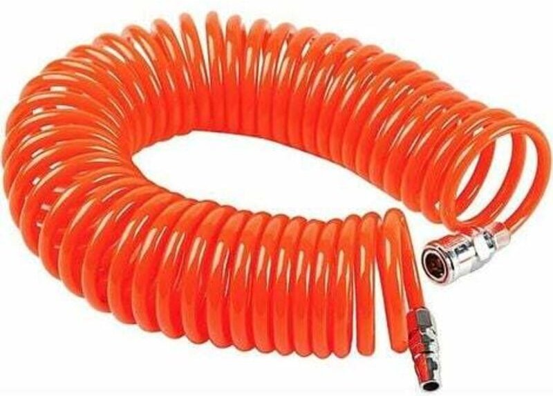 Druckluftschlauch, hochwertiger Polyurethan-Spiralschlauch, optimierte Drucklufteinführung, Steckanschluss, Spiralschlau...