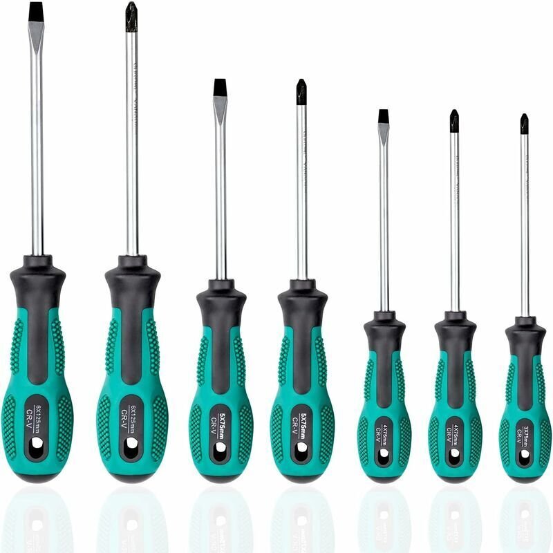 7-teiliges magnetisches Schraubendreher-Set mit 3 Schlitzen und 4 Kreuzschlitzen, rutschfester Griff, robuster Chrom-Van...