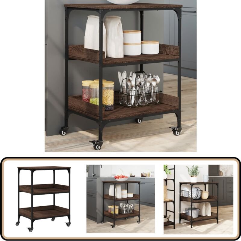 Küchenwagen Braun Eichen-Optik 60x41x80,5 cm Holzwerkstoff - Küchenwagen - Holzwerkstoff - Esstisch - Küchentisch - Retr...