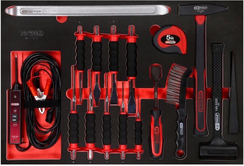 Ks Tools Hammer- / und Meißel-Satz in Schaumstoffeinlage, 17-tlg.