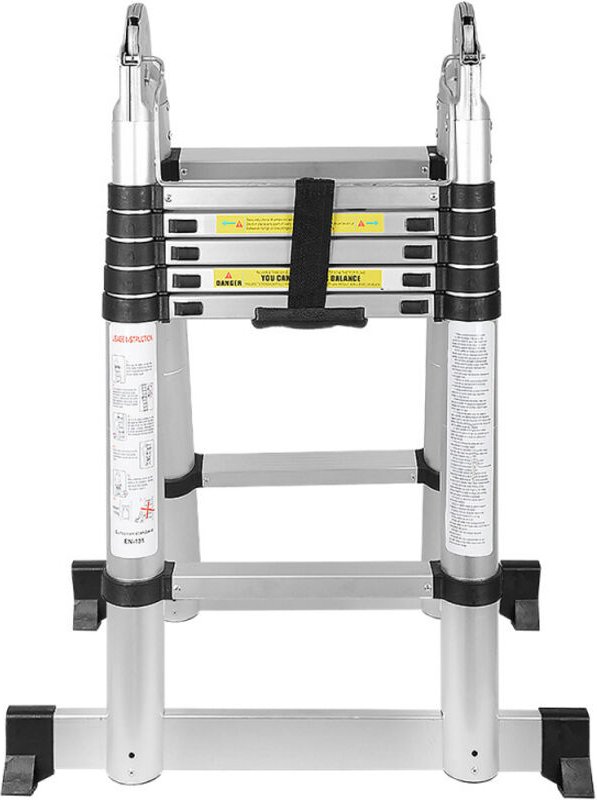 Teleskopleiter Ausziehleiter Klappleiter Stabil Aluminium Stehleiter bis 150kg 1,9m+1,9m Silber ohne haken