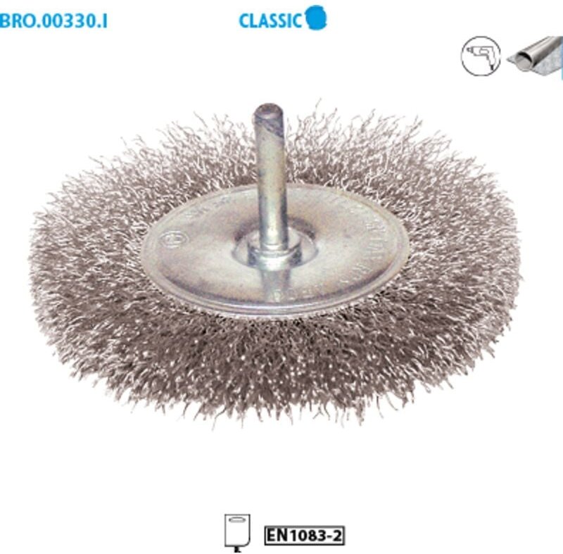Rundbürste aus gewelltem Edelstahlfaden für Metall Classic ø 100 ø Schaft 6 Länge nützlich 30 Ep. 9 Draht 0,30
