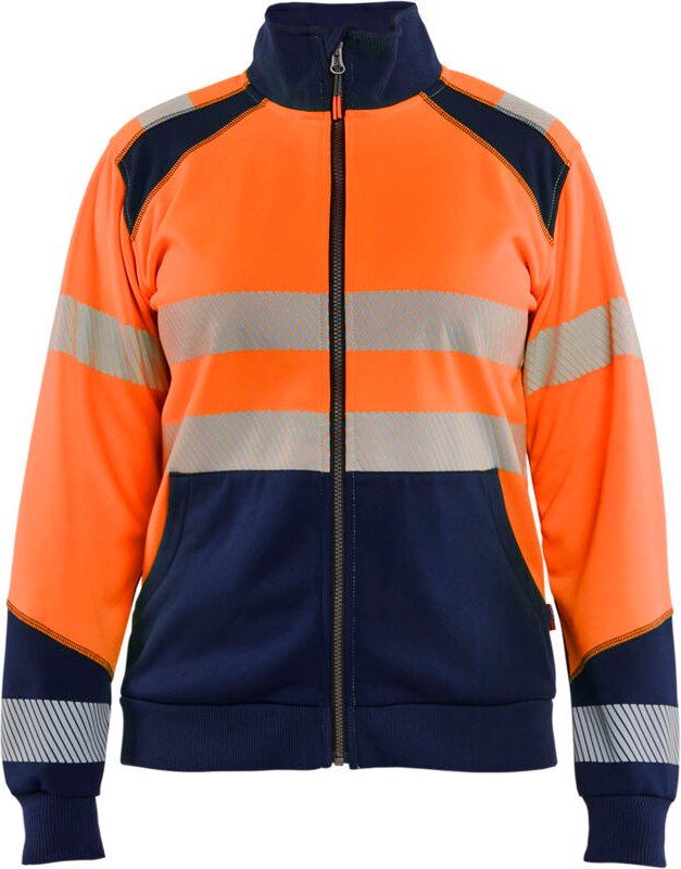 Hochsichtbarer Damen-Work-Sweatshirt mit Reißverschluss 3508 - Orange/Navy XL