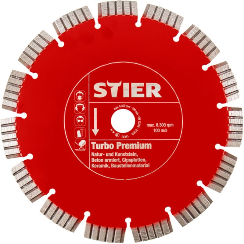 Diamanttrennscheibe, Durchmesser 125 mm, Bohrung 22,23mm, perfekt für Bohrung von Ziegel & Natur-Kunststein, turbo Premi...
