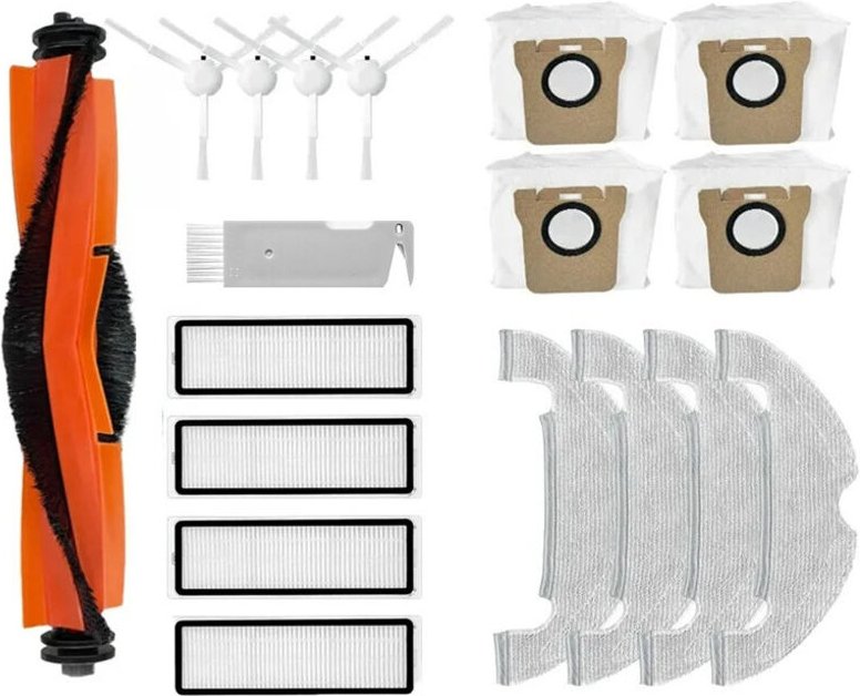 18 Zubehörteile für den Xiaomi X10 Roboterstaubsauger. 1 Hauptbürste, 4 HEPA-Filter, 4 Tücher, 4 Staubbeutel, 4 Seitenbü...
