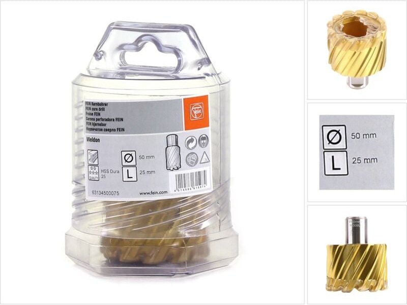 Hss Dura 25 Kernbohrer mit 3/4 in Weldon-Aufnahme, Bohr-Ø 50 mm, Schnitttiefe 25 - Fein