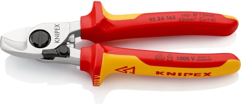 KNIPEX 95 26 165 SB Kabelschere mit Öffnungsfeder isoliert mit Mehrkomponenten-Hüllen, VDE-geprüft verchromt 165 mm