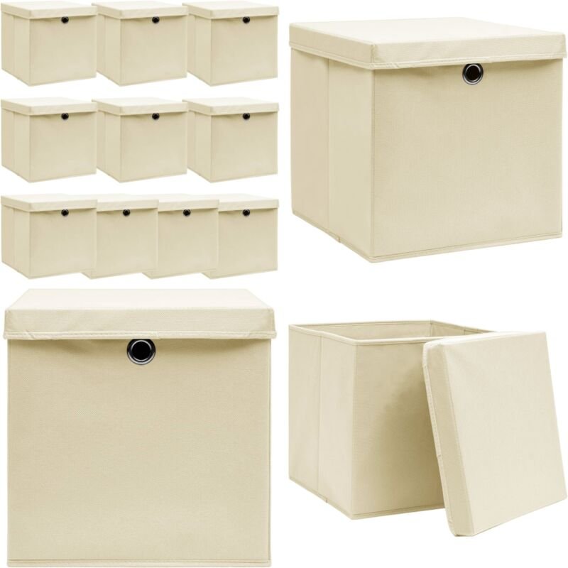 Aufbewahrungsboxen mit Deckel 10 Stk. Creme 32x32x32 cm Stoff - Aufbewahrungsbox - Aufbewahrungsboxen - Home & Living - ...
