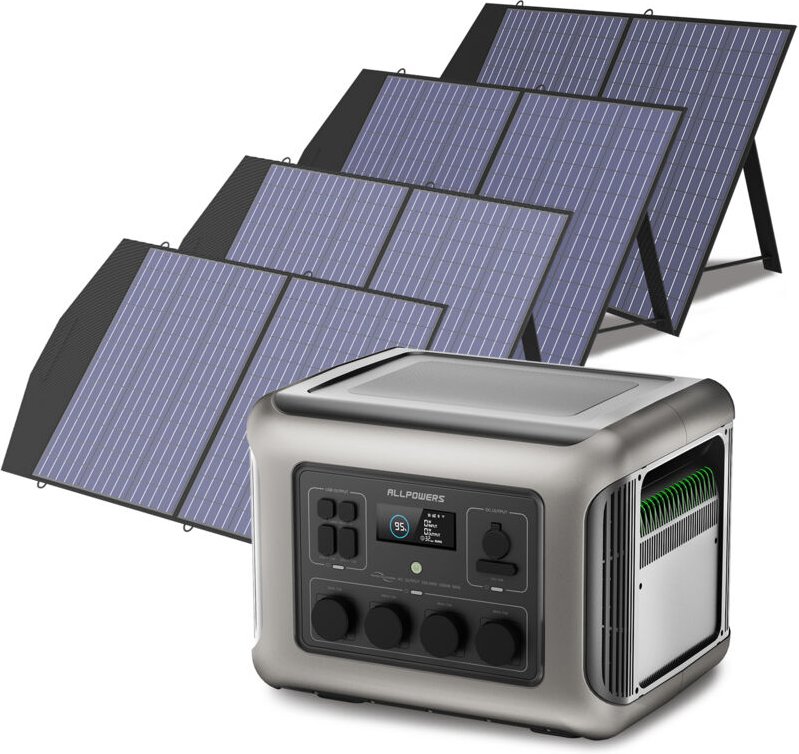 R2500 Solargenerator mit 4x 100W Solarpanel, 2016Wh LiFePO4 Akku, 4 x 2500W ac Ausgänge (4000W Spitze), Tragbare Powerst...