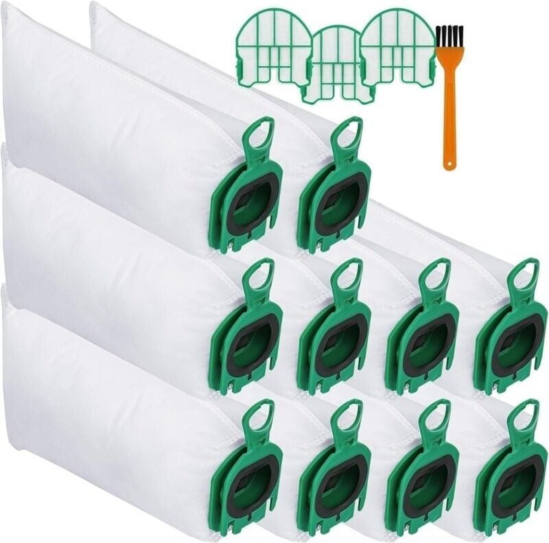 10 Staubsaugerbeutel für Vorwerk Kobold VB100 mit 3 Motorfiltern + 1 Reinigungsbürste, Ersatzstaubbeutel, Staubsaugerbeu...