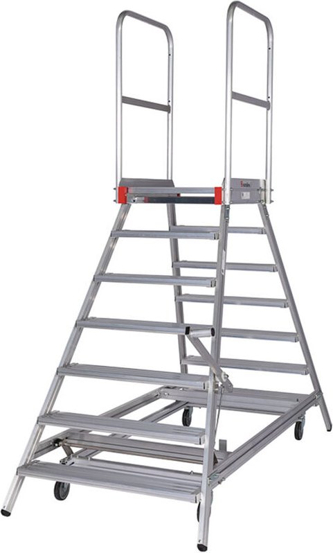 Euroline Premium 516 Mobile Podesttreppe beidseitig begehbar mit Zentralfeststellung fahrbar 7 Stufen