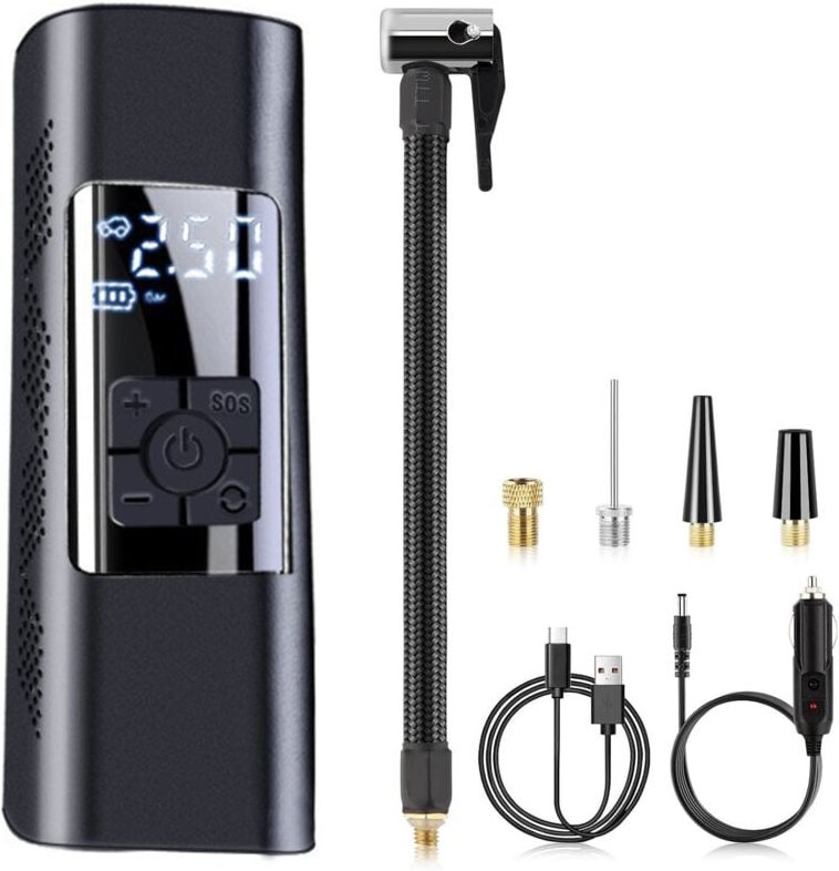 Tragbarer Luftkompressor-Reifenfüller – 150 PSI kabelloser Reifenfüller mit Manometer – Kleine Autoreifenpumpe mit LED-L...