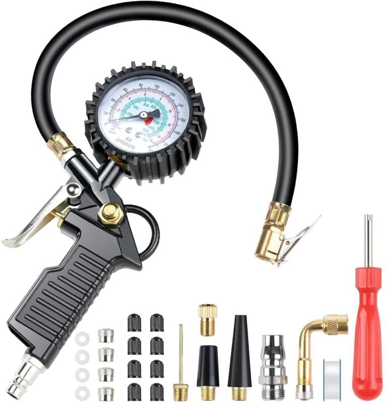Digitaler Reifendruckprüfer, 220 PSI, hochpräziser multifunktionaler digitaler Reifendruckprüfer mit 24 Zubehörteilen, t...