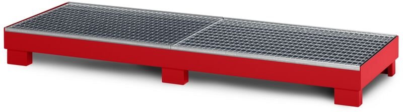 RR Industrietechnik Auffangwanne aus Stahl für 4x 200 Liter Fass mit Gitterrost BxTxH 2400x800x240 mm RAL 3000 feuerrot