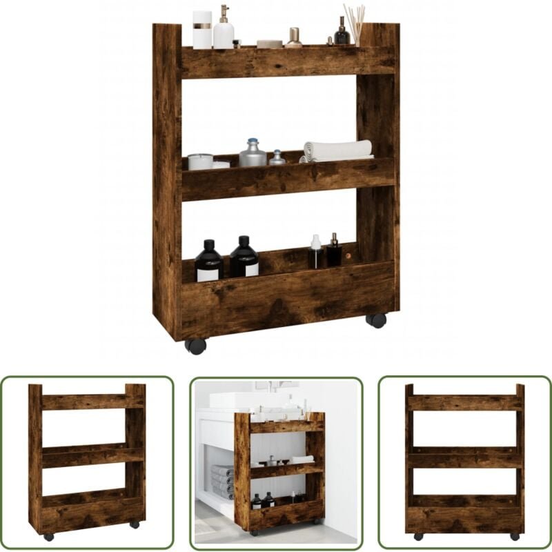 The Living Store - vidaXL Aufbewahrungswagen Schmal 3 Etagen Räuchereiche Holzwerkstoff