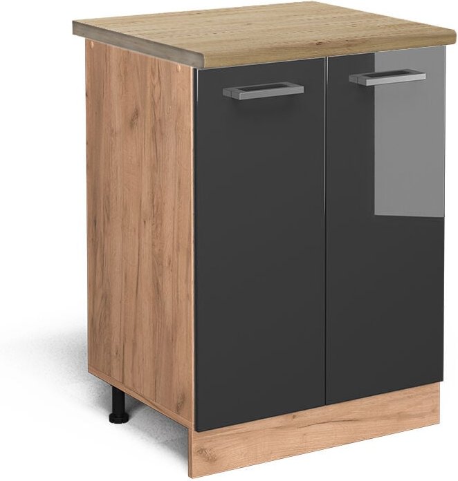 Vicco - Küchenunterschrank R-Line, Anthrazit Hochglanz, 60 cm , ap Eiche