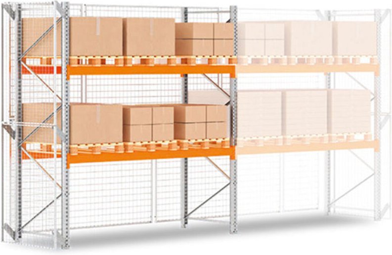 Palettenregale 2 Ebenen gesichert - Höhe 3000mm - Länge 6600mm - RAYPALSE/2N/30660