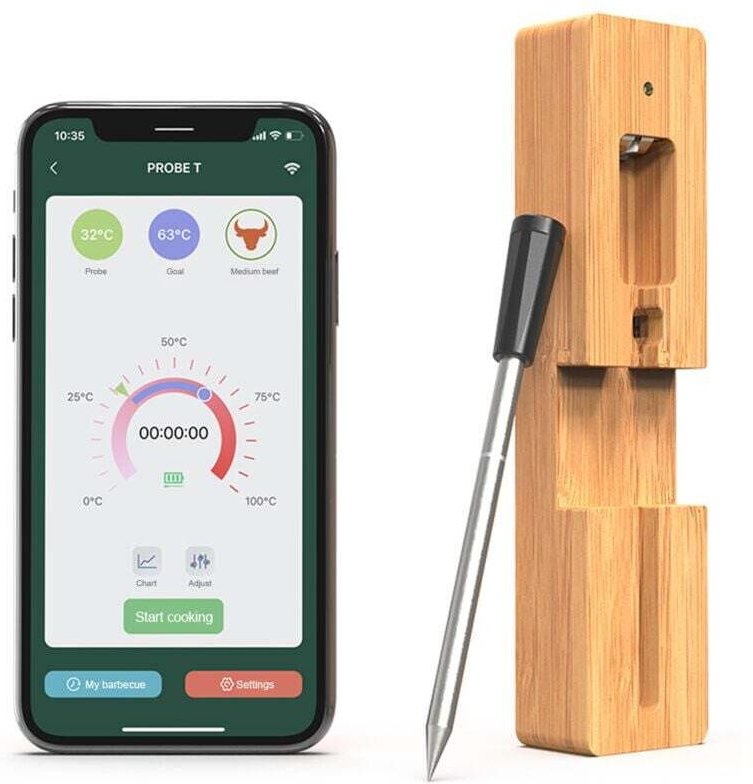 Kabelloses Fleischthermometer, 5–10 Minuten Schnellladung, 30 m kabellose Reichweite, BT-Fleischsonde zum Grillen und Rä...