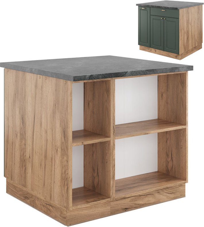 Vicco - Kücheninsel Fame-Line, Grün-Gold Landhaus/Goldkraft Eiche, 90 cm mit Schublade, ohne Arbeitsplatte
