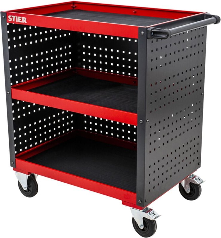 Servicewagen, Werkstattwagen, mit Lochplattenverkleidung, HxBxT 960x810x543 mm, mit Rollen, drei Etagen - Stier