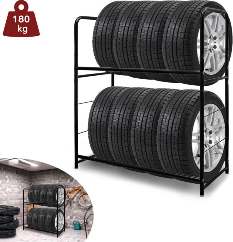 Swanew Reifenrega Felgenregal Reifenständer Lagerregal Felgenbaum Lagerregale, Werkstattregal für 8 Reifen 117x107x 46cm