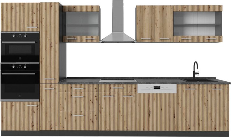 Vicco - Küchenzeile R-Line, Artisan Eiche/Anthrazit, 350 cm mit Hochschrank, ohne Arbeitsplatte