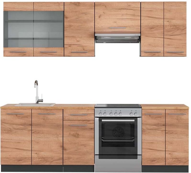 Thumbnail - Vicco - Küchenzeile Fame-Line, Goldkraft Eiche/Anthrazit, 240 cm , ap Eiche