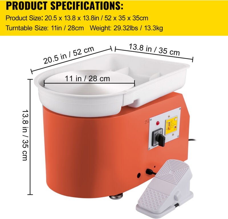 Mophorn - 11in Pottery Wheel 0-300 rpm Ceramic Wheel 350W Adjustable Speed mit Sculpting Tools und Schürze Foot Pedal Co...
