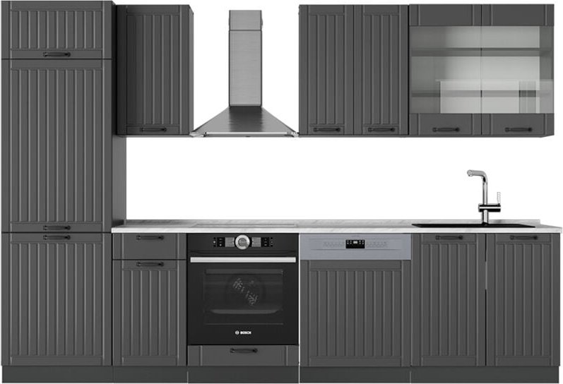 Thumbnail - Küchenzeile Fame-Line, Dunkelgrau, 300 cm , AP Marmor, Vicco