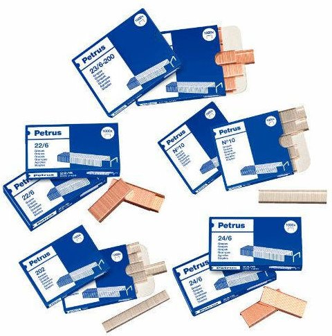 Esselte - Schachtel mit 1000 Heftklammern Typ 22/8 - 24/8 verkupfert für Tisch-/Bürohefter petrus