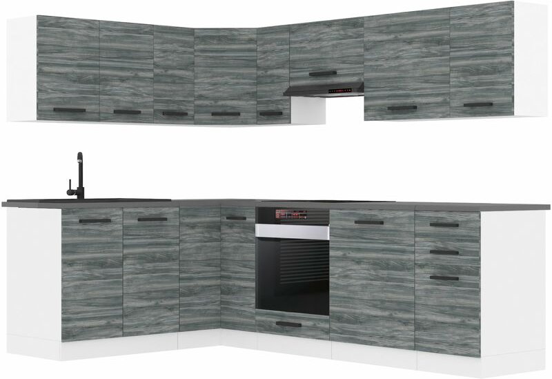 Küchenzeile Küchenblock Küche L-Form Janet Küchenmöbel mit Griffe, Einbauküche ohne Elektrogeräten mit Hängeschränke und...