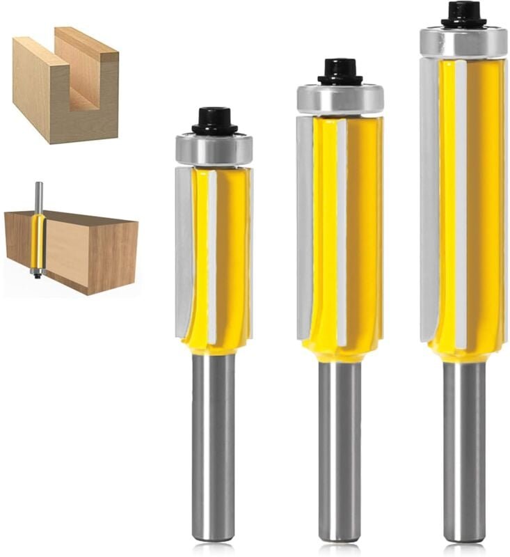 3 Stück, Fräser, 4-schneidiger Schaft, Kopierfräser mit Oberlager, gerader Bündigfräser, Hartmetall, Holzbearbeitung, Fr...