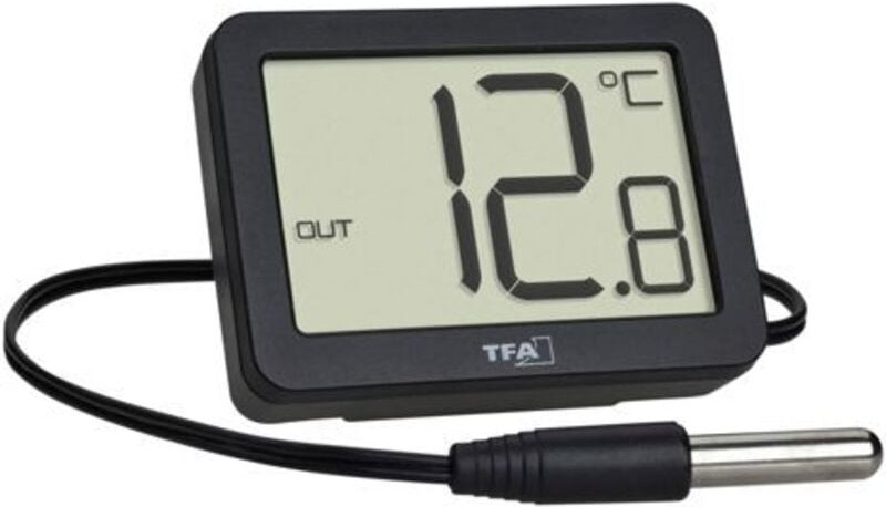 Digitales Thermometer, schwarz mit Kabelfühler