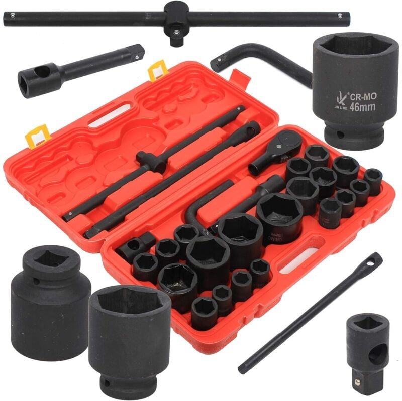 26-teiliger Steckschlüsselsatz 3/4" und 1" 21-65 mm Steckschlüssel Auto lkw Ratschenkasten Werkzeugsatz