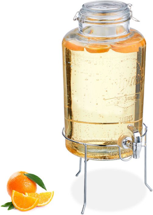Thumbnail - Getränkespender mit Ständer, Limobehälter 8 l, Zapfhahn, Wasserspender, Glas, Bügelverschluss, transparent - Relaxdays