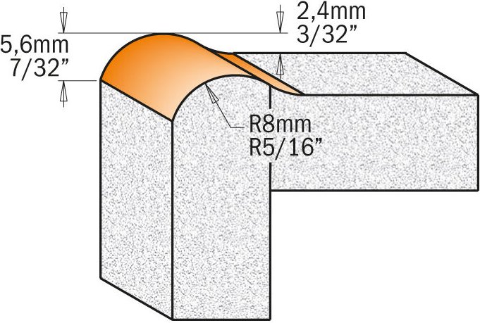 980.531.11 Hartmetall Ecken- Tropfkantenfräser S=12 D=25,4x22 R=7,93