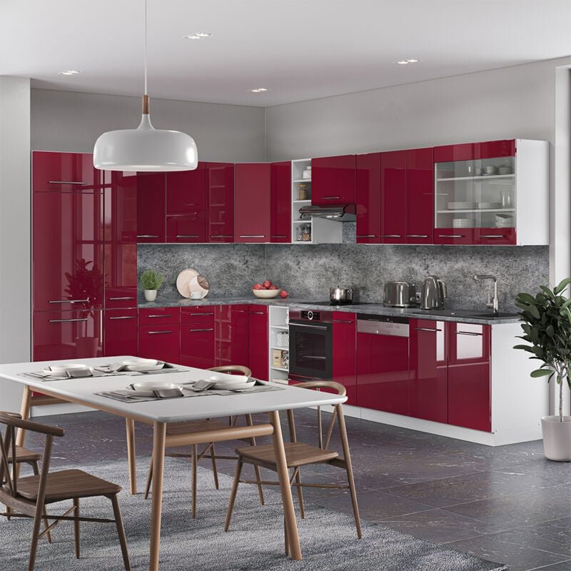 Vicco - Eckküche Fame-Line, Bordeaux Hochglanz/Weiß, 347 x 257 cm ohne Arbeitsplatte