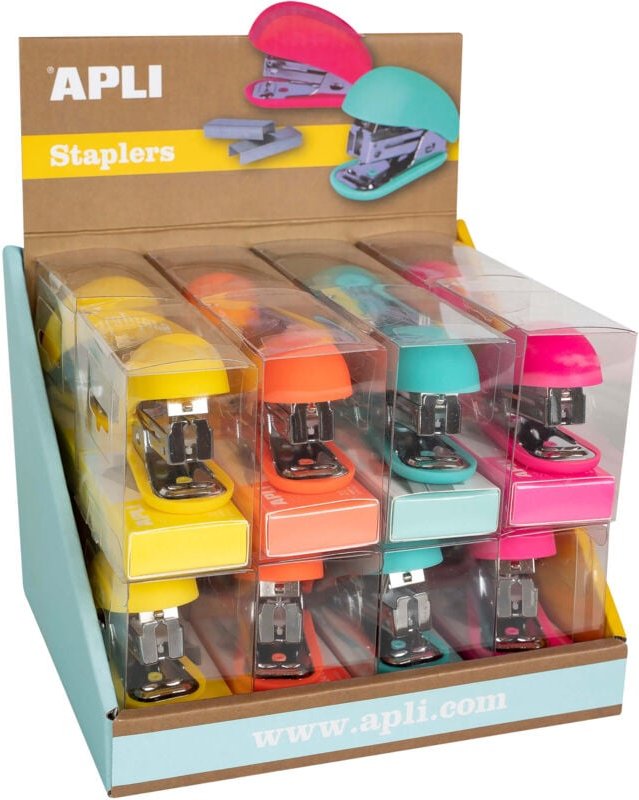 Fluor collection Heftklammer-Display - Größe 63mm - 16 Stück in 4 leuchtenden Farben - 1000 silberne Heftklammern pro He...