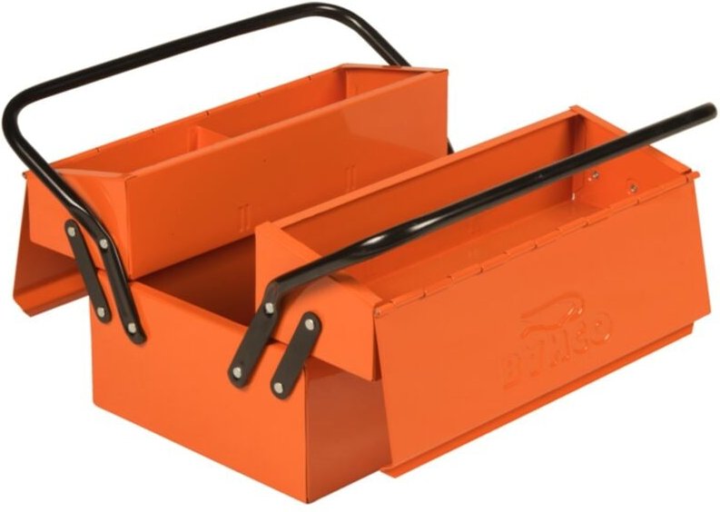 Bahco Metall-Werkzeugkasten mit fünf Fächern und Verriegelungsmöglichkeit, 315 mm x 210 mm x 435 mm, orange, 5 Fächer