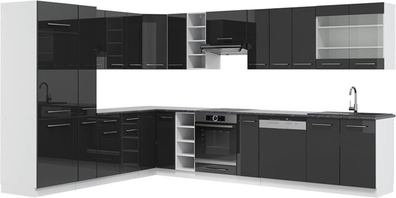 Vicco - Eckküche Fame-Line, Anthrazit Hochglanz/Weiß, 347 x 257 cm , ap Anthrazit
