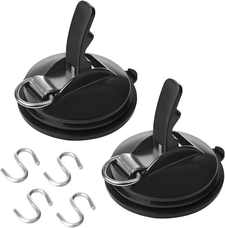 CCYKXA Schwarz 2 Stück Auto Saugnapfhaken, Auto Saugnäpfe mit 4 S-Haken, Auto Saugnapfhaken für Zelte, Saugnapf Multifun...