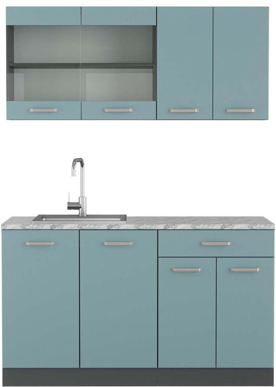 Vicco - Singleküche R-Line, Blau-Grau/Anthrazit, 140 cm , ap Marmor