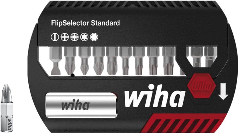 Wiha Bit Set FlipSelector Standard 13-tlg. i 25 mm gemischt 1/4' i magnetischer Bithalter i Öffnen per Knopfdruck (39078...