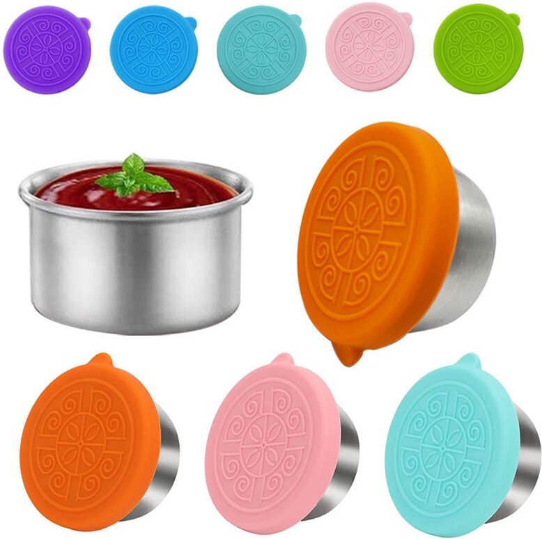 Thumbnail - Linghhang - 6 Stück Mini-Saucenbehälter, Soßenbecher aus Edelstahl, 50 ml, luftdichte Gewürzbehälter mit Reinigungsbürst...