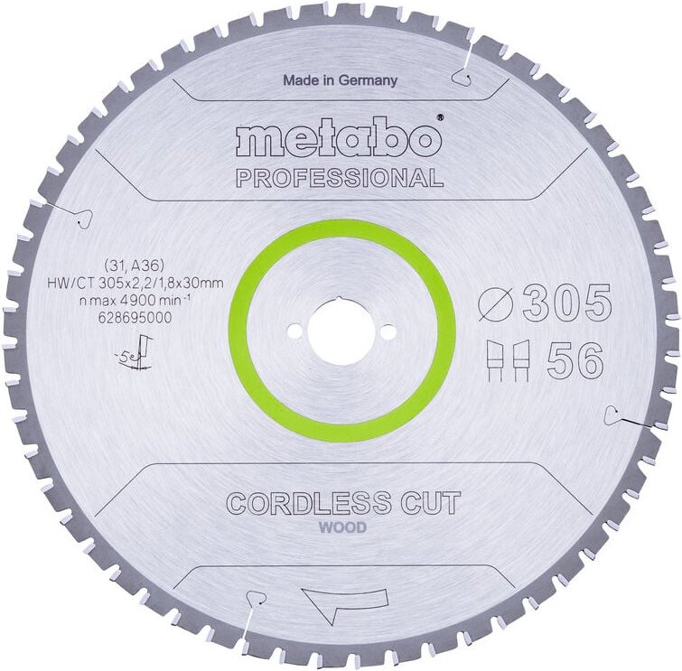 Kreissägeblatt für Akkusägen Cordless Cut Wood - Professional 305x30 56 wz 5°neg - Metabo