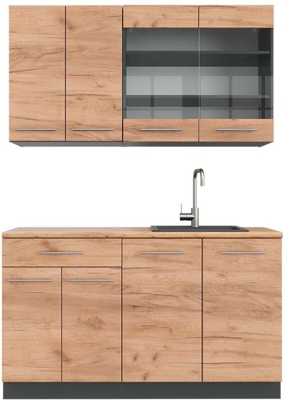 Vicco - Singleküche Fame-Line, Goldkraft Eiche/Anthrazit, 140 cm , ap Eiche