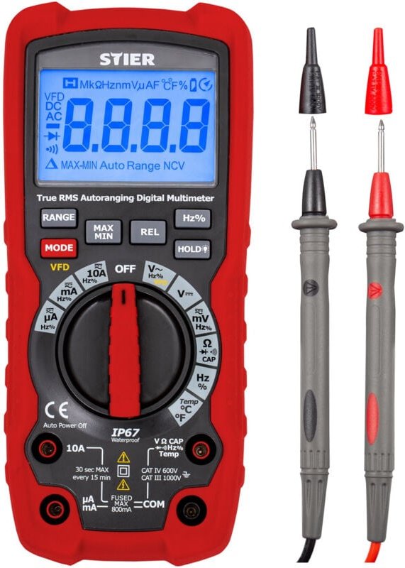 Profi Digital Multimeter, 0,01mV - 1000V, ac/dc, cat iii 1000V, cat iv 600V, vfd rms, wasserdicht - Stier